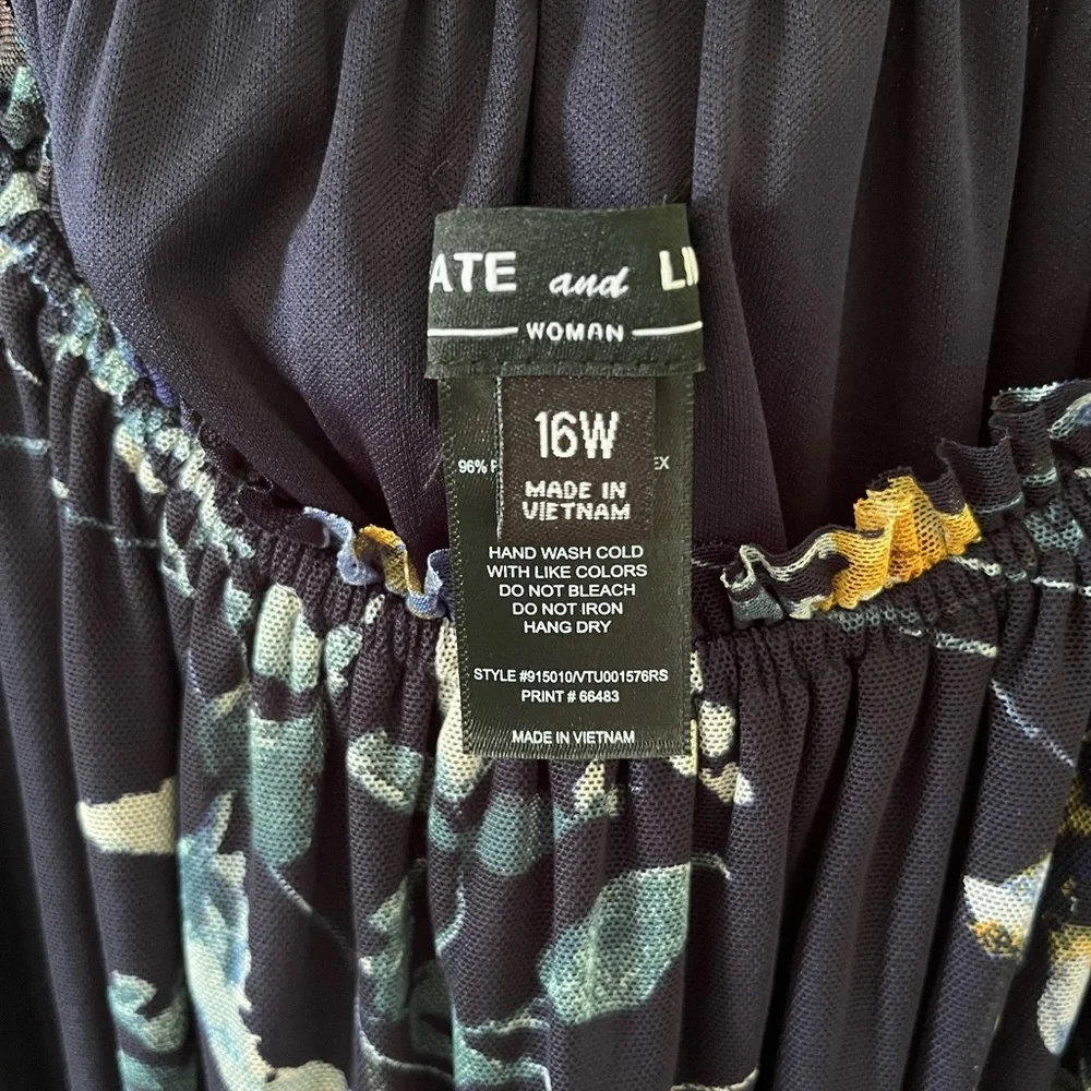 Kate and Lily Navy Floral Print Dress with Ruffled Sleeves - Plus Size - Picture 4 of 5